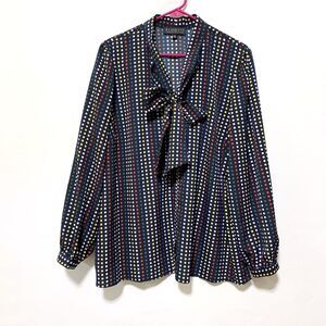 Eloquii Button Front Tie Neck Multi Polka Dot Long Sleeve Top Blouse Size 18